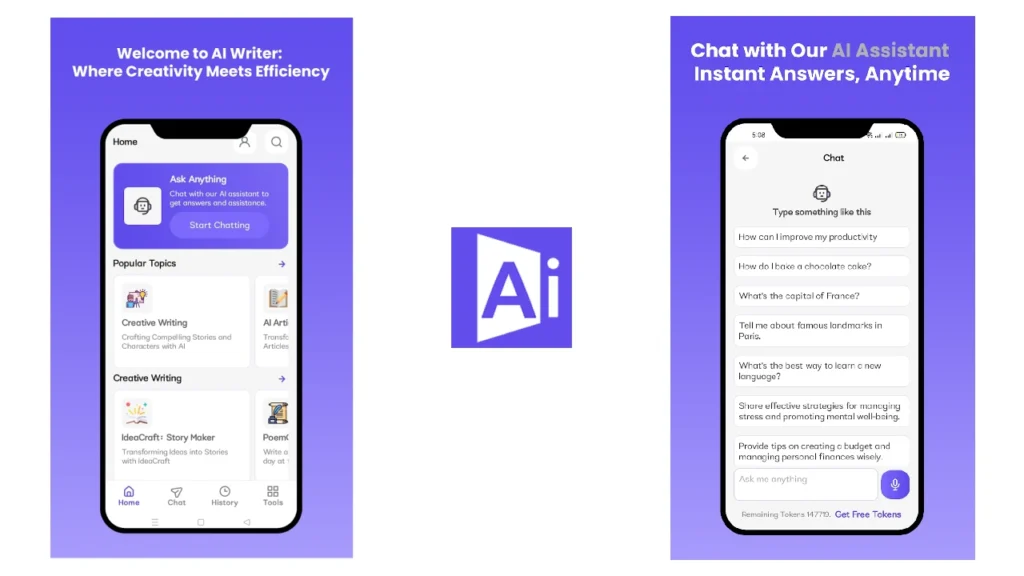 AI Writer for content and essay writing AI Apps for Android and iOS